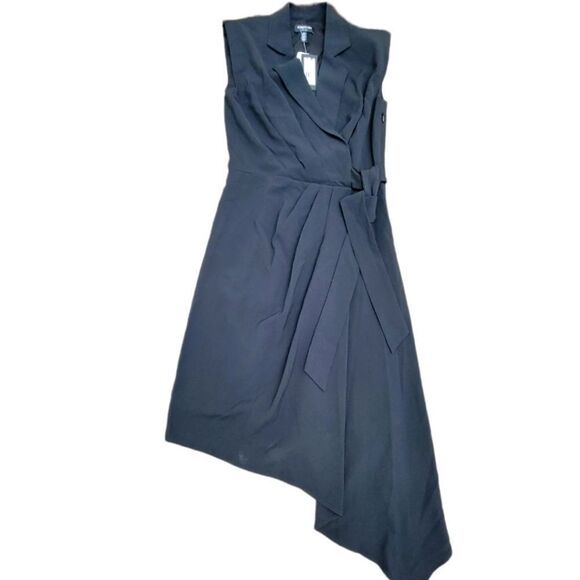 NWT Kenneth Cole Career Black Dress Asymmetrical Side Zipper Side Knot - Size 0 - Picture 1 of 9
